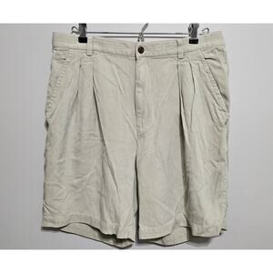 Men's Tommy Bahama Shorts Tan Khaki Relax 100% Silk Size 34 Pleat Front